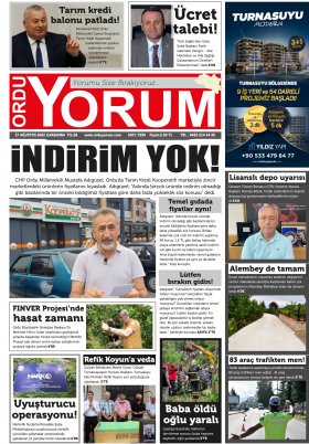 Ordu Yorum Gazetesi | Ordu nun En Güncel Haber Gazetesi - 17.08.2022 Manşeti